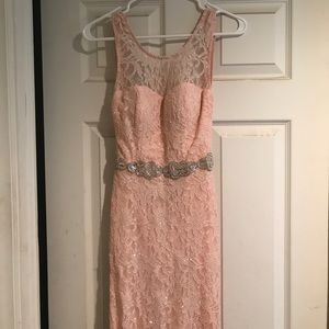 Light Pink Lace Prom Dress with Leg Slit